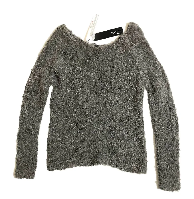 Women's Shimmer Denim Pullovers-Women's Boucle Wool Blend Pullover Sweater In Gray