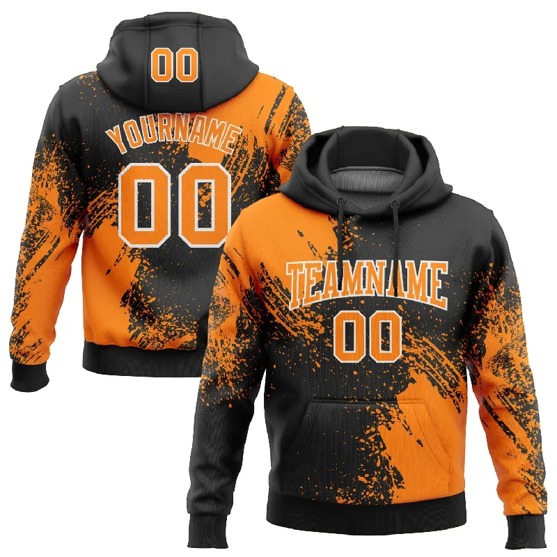 Women's Slim Fit Hoodies-Custom Stitched Black Bay Orange-White 3D Pattern Design Abstract Brush Stroke Sports Pullover Sweatshirt Hoodie