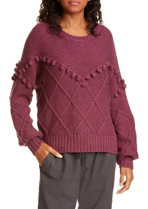 Women's Glitter Floral Pullovers-Kaaya Textured Mixed Knit Pullover Sweater In Purple