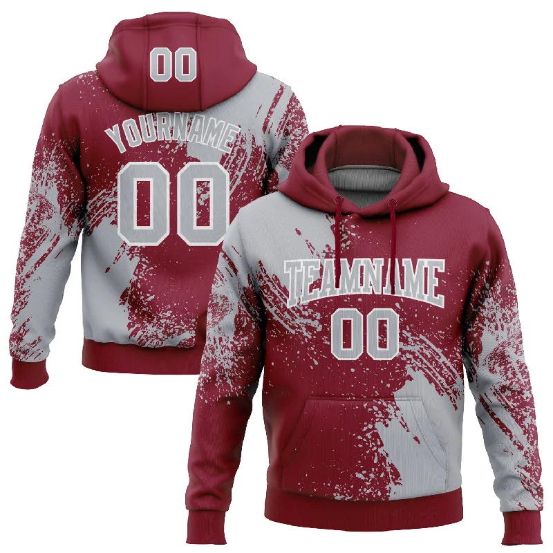 Women's Monochrome Hoodies-Custom Stitched Crimson Gray-White 3D Pattern Design Abstract Brush Stroke Sports Pullover Sweatshirt Hoodie