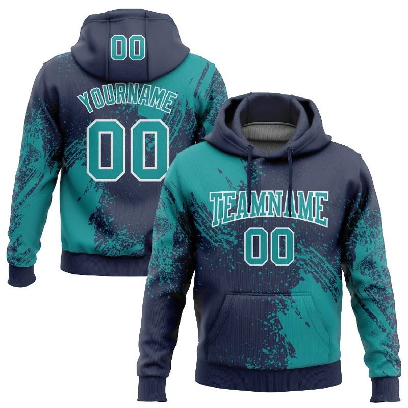 Women's Plus Size Hoodies-Custom Stitched Navy Teal-White 3D Pattern Design Abstract Brush Stroke Sports Pullover Sweatshirt Hoodie