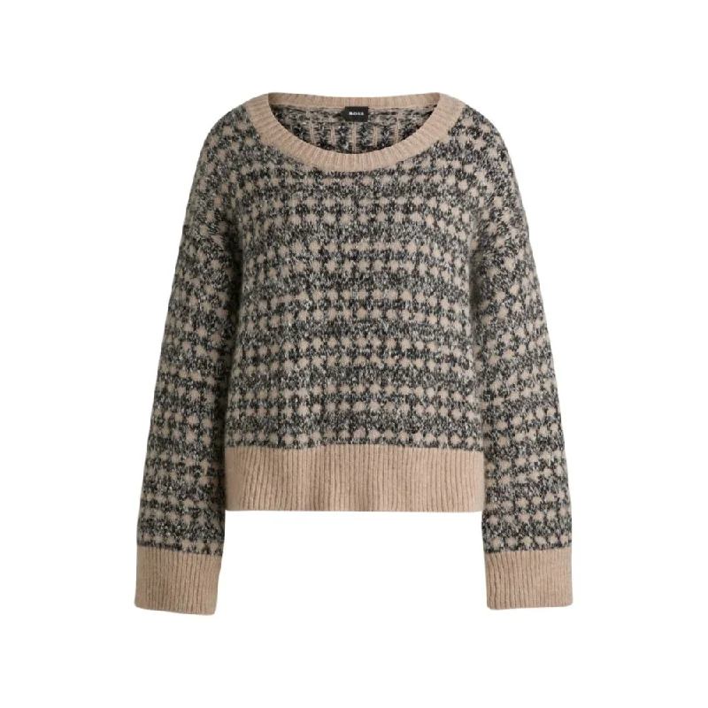 Women's Shimmer Pleated Pullovers-Jacquard-knit sweater with three-colored yarn