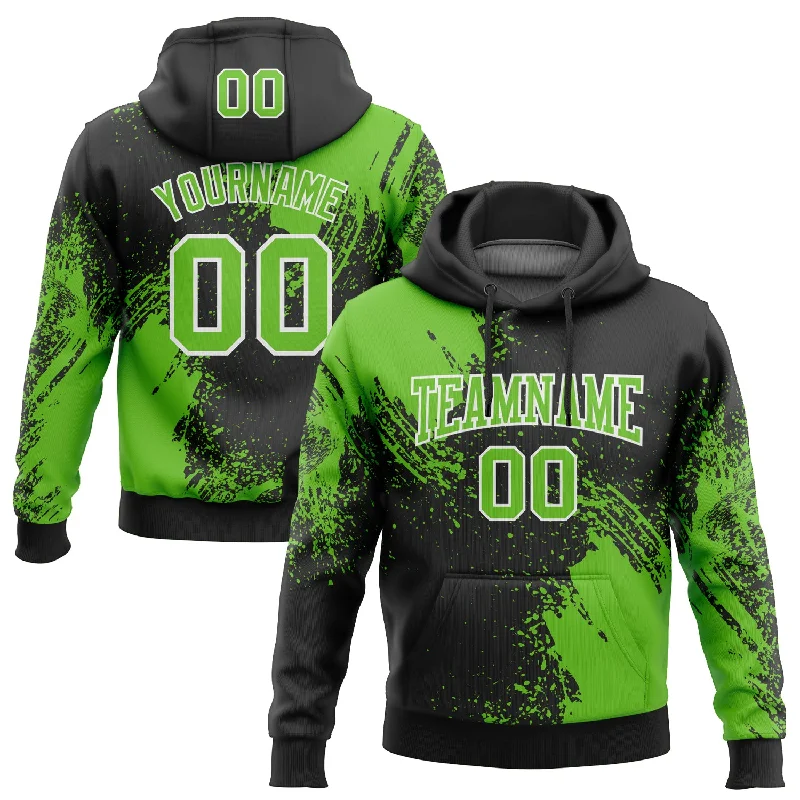 Women's Split Hem Hoodies-Custom Stitched Black Aurora Green-White 3D Pattern Design Abstract Brush Stroke Sports Pullover Sweatshirt Hoodie