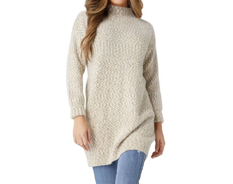 Women's Tulle Pencil Pullovers-Wiicklow Mock Neck Tunic Sweater In Oatmeal/olive