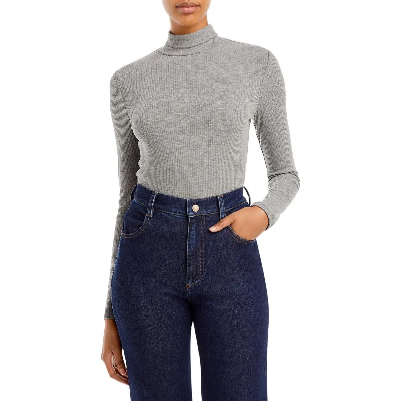 Women's Metallic Ruffle Pullovers-Womens Ribbed Heathered Turtleneck Sweater