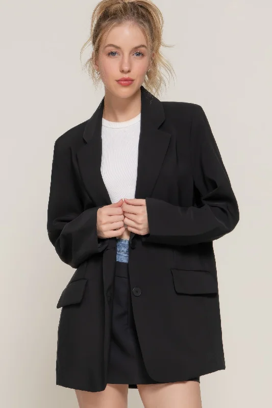 Women's Button Pullovers-Long slv front button closure blazer