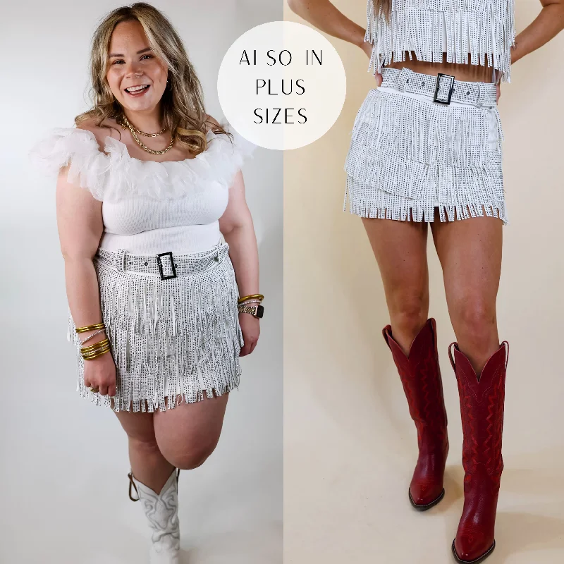 Cowboy Killer Crystal Fringe Mini Skort in White