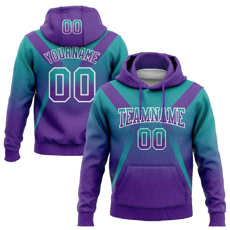 Women's Yoga Hoodies-Custom Stitched Teal Purple-White Fade Fashion Arrow Sports Pullover Sweatshirt Hoodie