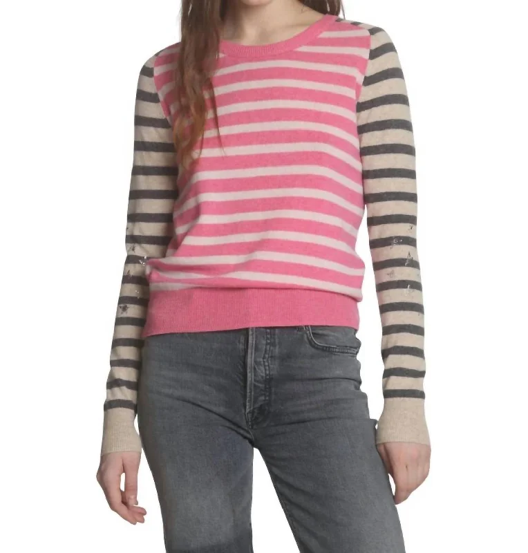 Women's Back-Open Pullovers-Emma Glory Stripe Top In Pink