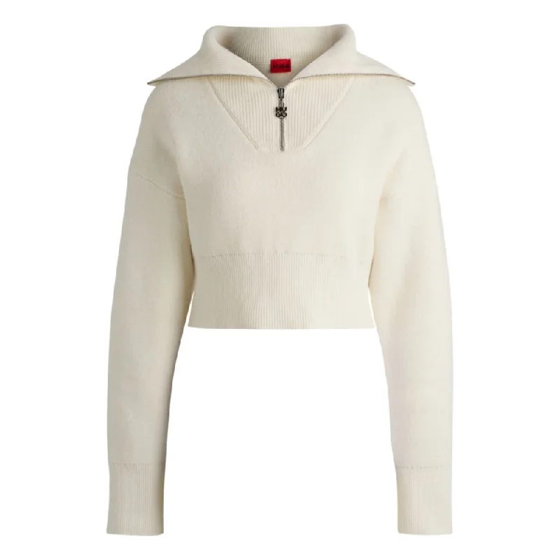 Women's Satin A-Line Pullovers-Cropped sweater with stacked-logo zip puller