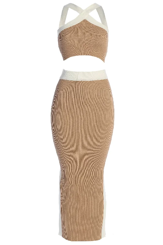 Tan Heartbreaker Two-Piece Skirt Set