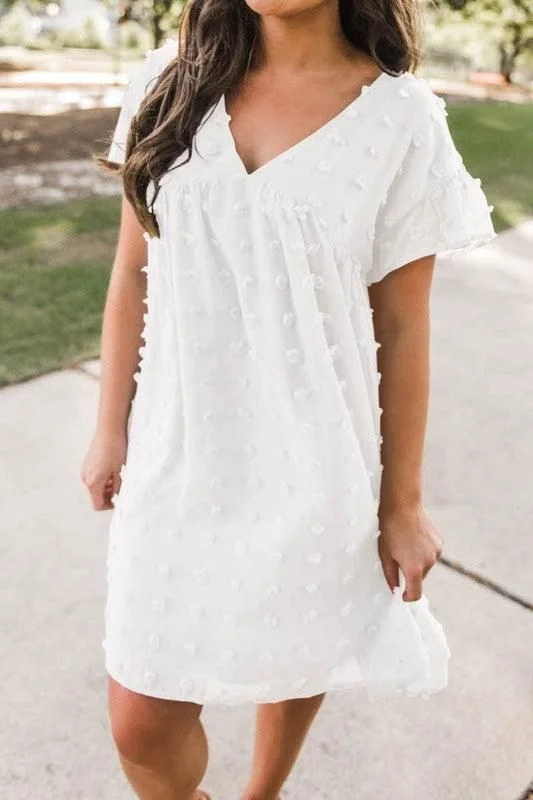 LOOSE V NECK SHORT SLEEVED CASUAL DRESS