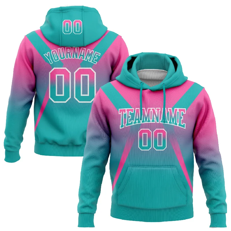 Women's Subtle Color Hoodies-Custom Stitched Pink Aqua-White Fade Fashion Arrow Sports Pullover Sweatshirt Hoodie