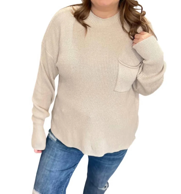 Women's Zip-Up A-Line Pullovers-Essential Mock Neck Sweater In Beige