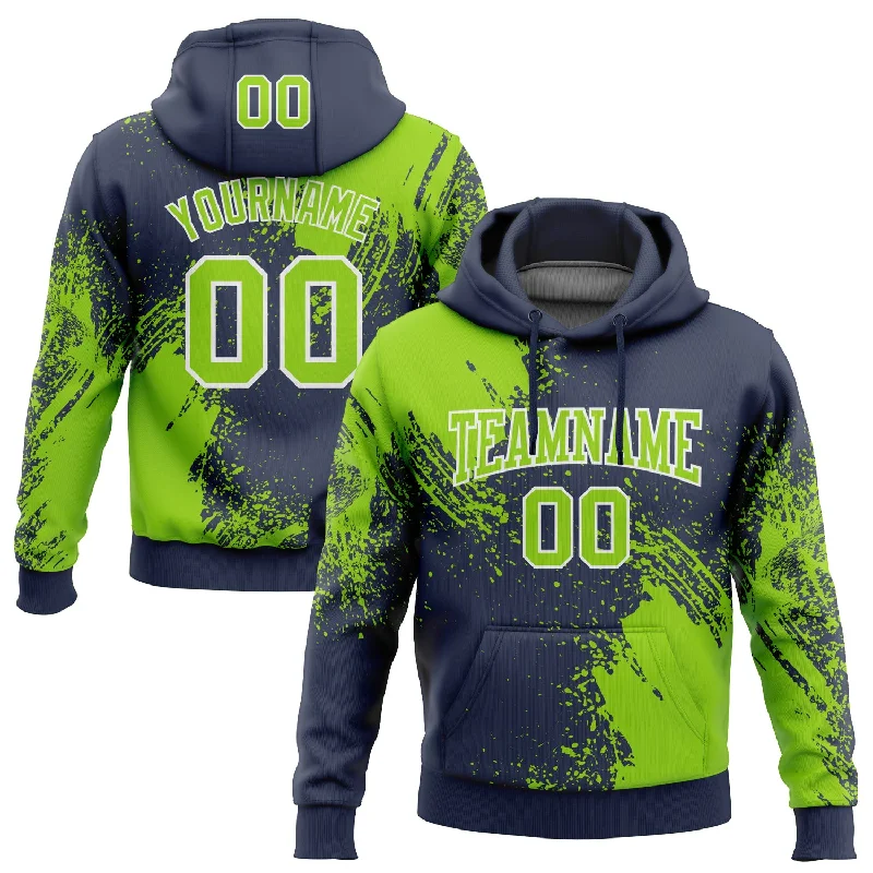 Women's Plaid Hoodies-Custom Stitched Navy Neon Green-White 3D Pattern Design Abstract Brush Stroke Sports Pullover Sweatshirt Hoodie