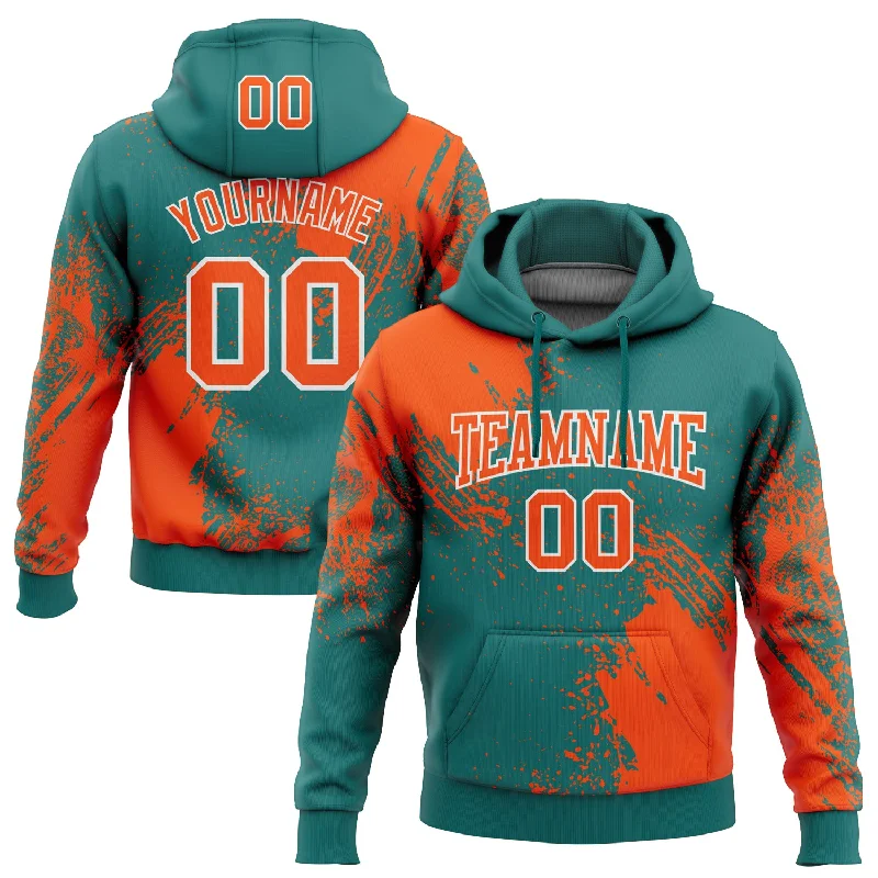 Women's Mock Neck Hoodies-Custom Stitched Teal Orange-White 3D Pattern Design Abstract Brush Stroke Sports Pullover Sweatshirt Hoodie