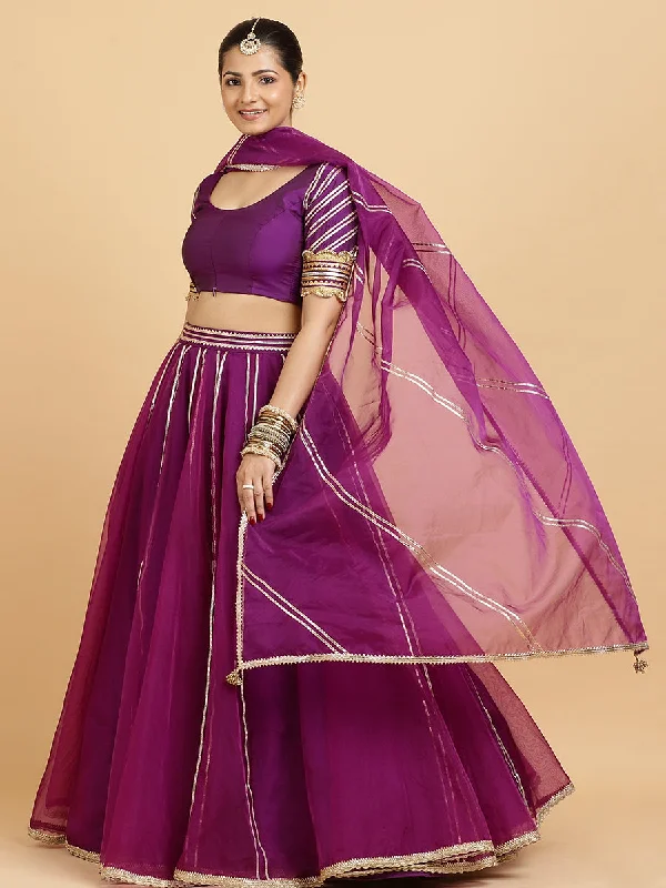 Heer Anisha 4-Pc Lehenga Set x Tyohaar | Purple Lehenga, Purple Blouse with Falak Purple Dupatta and Cancan Skirt