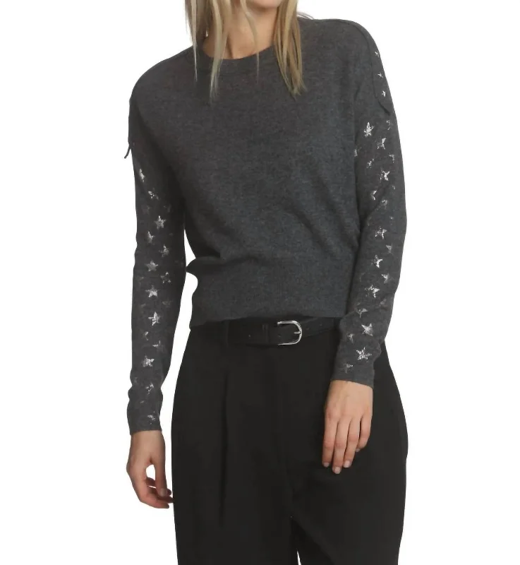 Women's Belted Pullovers-Zoe Star Stud Top In Charcoal