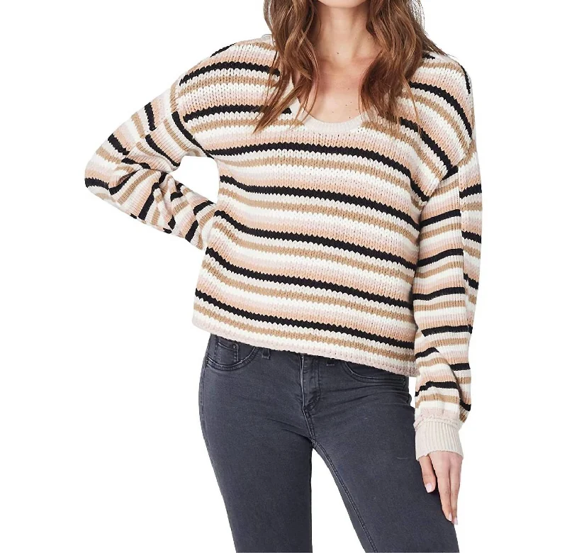 Women's High-Waisted Pleated Pullovers-Stripe Sweater In Multi