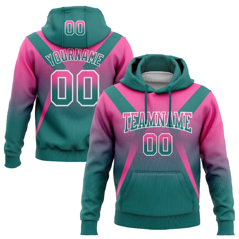 Women's Applique Hoodies-Custom Stitched Pink Teal-White Fade Fashion Arrow Sports Pullover Sweatshirt Hoodie