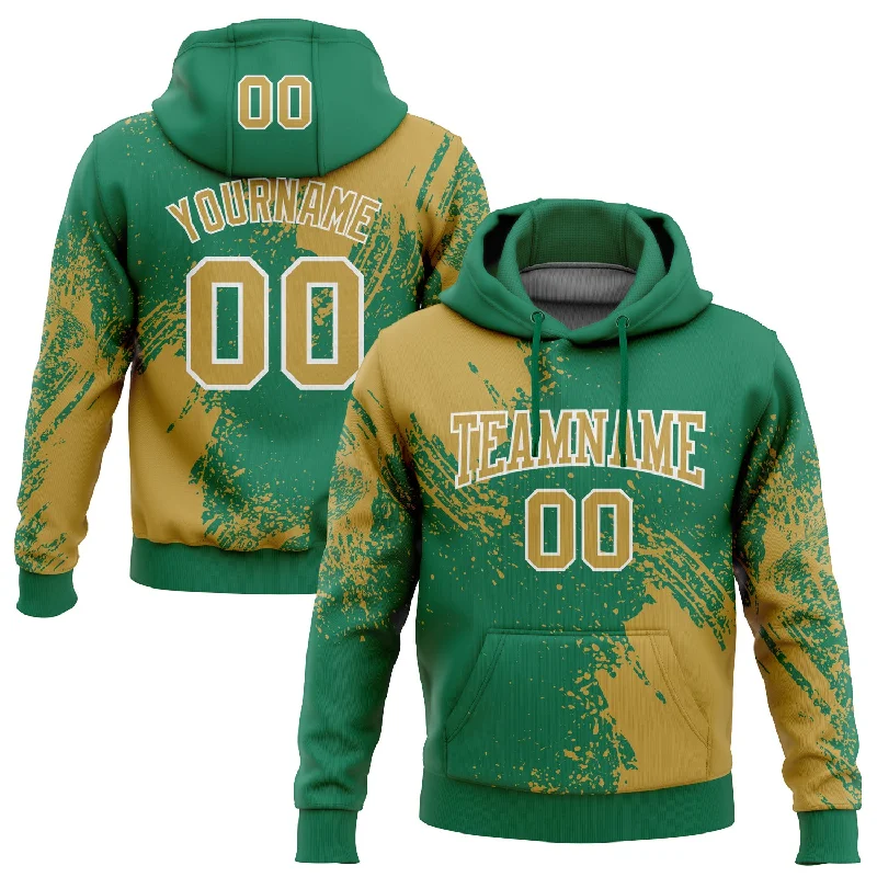 Women's Neon Hoodies-Custom Stitched Kelly Green Old Gold-White 3D Pattern Design Abstract Brush Stroke Sports Pullover Sweatshirt Hoodie