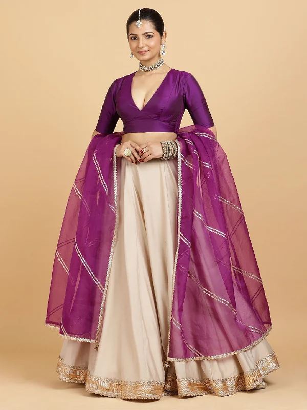 Zainab Zeenat 4-Pc Lehenga Set x Tyohaar | Oyster Grey Lehenga, Purple Blouse with Falak Purple Dupatta and Cancan Skirt