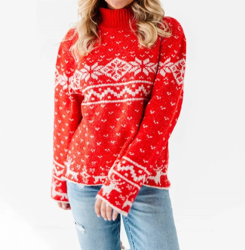 Women's Cotton Pullovers-Sleigh Ride Holiday Sweater In Red