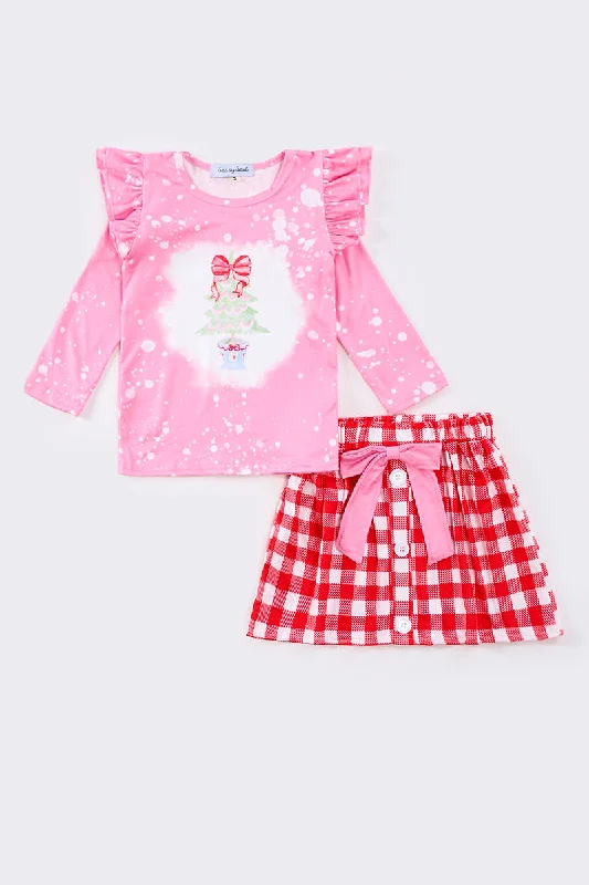 Pink christmas tree girl skirt set