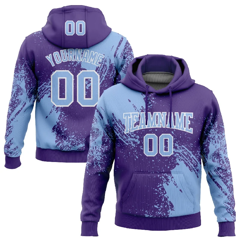 Women's Patchwork Hoodies-Custom Stitched Purple Light Blue-White 3D Pattern Design Abstract Brush Stroke Sports Pullover Sweatshirt Hoodie