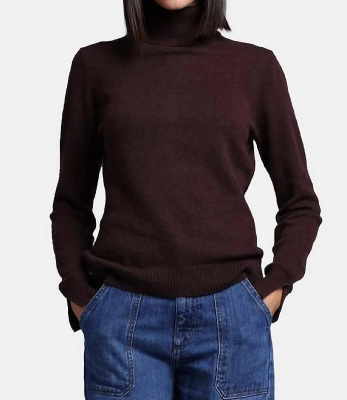 Women's High-Waisted A-Line Pullovers-Cashmere Turtleneck Sweater In Chocolate