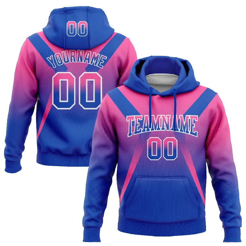 Women's Sporty Hoodies-Custom Stitched Pink Thunder Blue-White Fade Fashion Arrow Sports Pullover Sweatshirt Hoodie