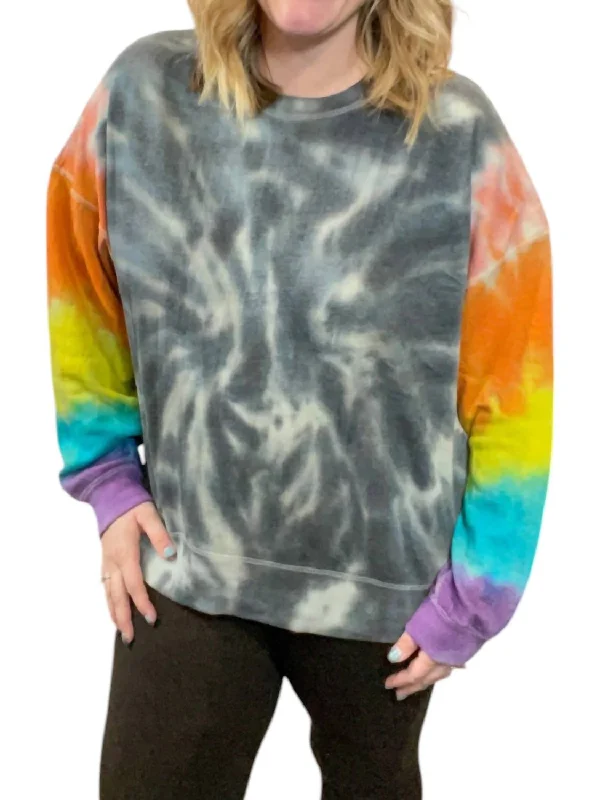 Women's Abstract Pullovers-Rainbow Sleeve Tie Dye Sweater In Multi Color