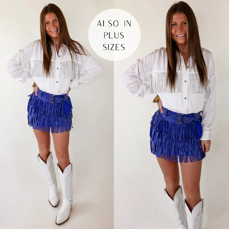 Cowboy Killer Crystal Fringe Mini Skort in Royal blue