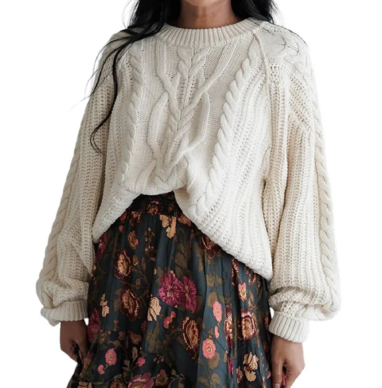 Women's Thermal Floral Pullovers-Frankie Cable Sweater In Ivory