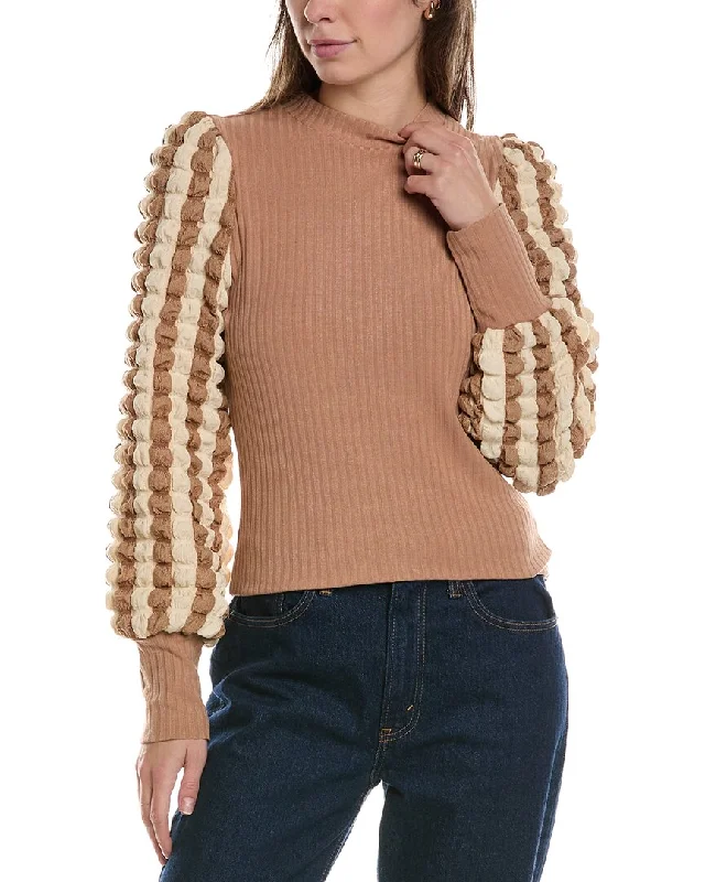 Women's Textured Pencil Pullovers-MEIVEN Puckered Puff Sleeve Top