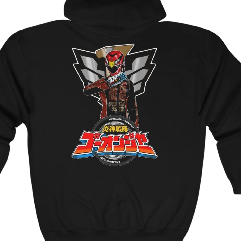 Women's Sheer Hoodies-Go-Onger Full Zip Hoodie Super Sentai T Shirt Custom Graphic Art Cosplay Shirts Power Rangers Retro Vintage 90s Tee