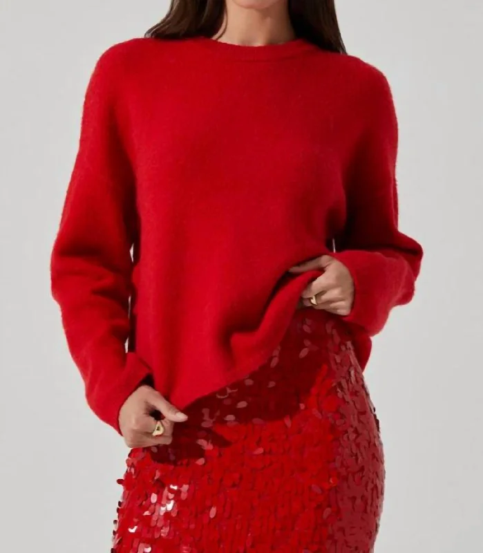 Women's Lace Pleated Pullovers-Bowie Sweater In Red