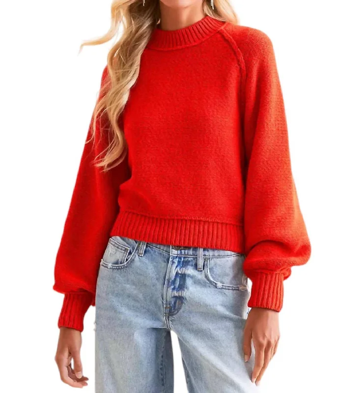 Women's Zip-Up Denim Pullovers-Riley Pullover Sweater In Red