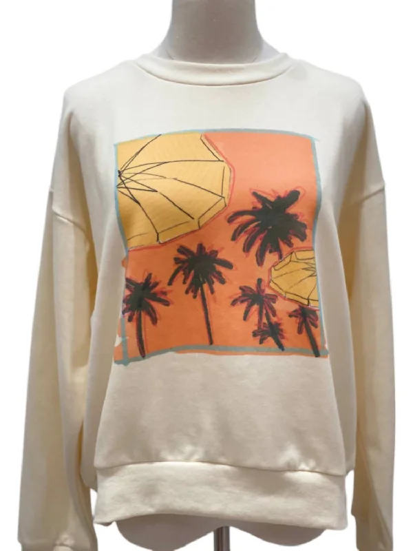 Women's Tulle Ruffle Pullovers-Palms Graphic Sweatshirt In Ivory