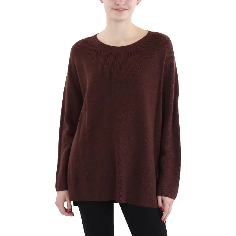 Women's Fleece Pencil Pullovers-Womens Ribbed Split Hem Crewneck Sweater