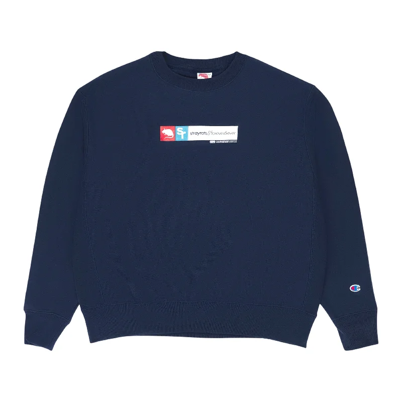 Women's Insulated Pullovers-FOREVER & EVER CREWNECK NAVY SWEATER