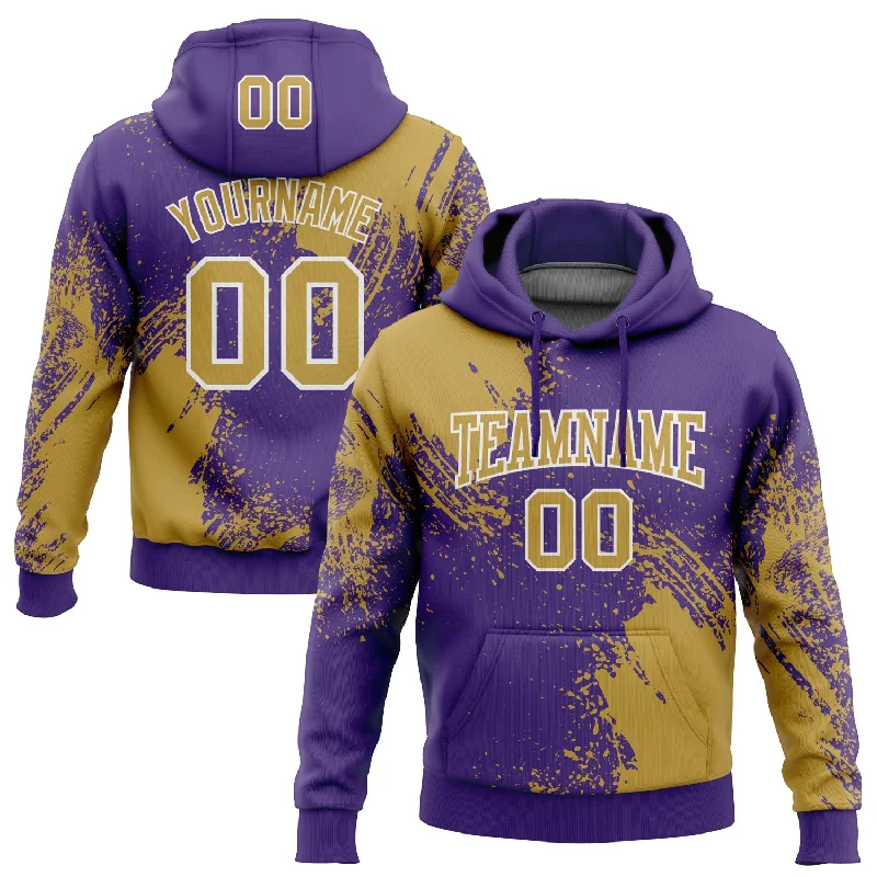 Women's Patterned Hoodies-Custom Stitched Purple Old Gold-White 3D Pattern Design Abstract Brush Stroke Sports Pullover Sweatshirt Hoodie