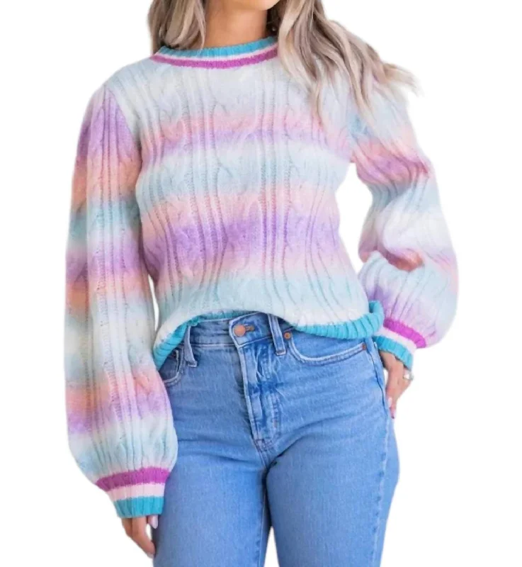 Women's Tailored Pullovers-Cable Yarn Sweater In Multi Color