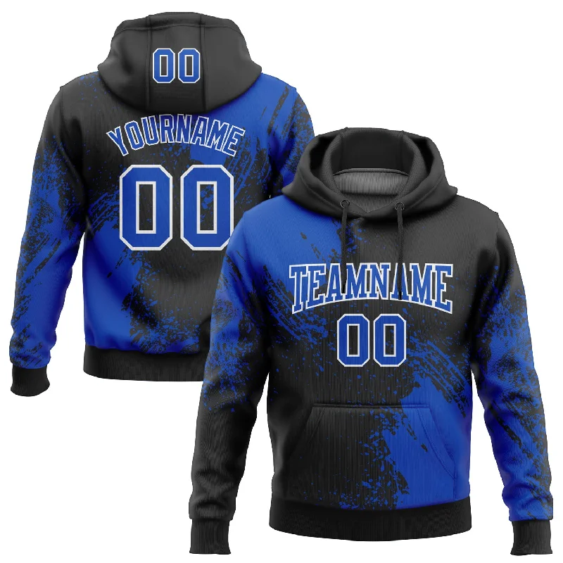 Women's Shimmer Hoodies-Custom Stitched Black Thunder Blue-White 3D Pattern Design Abstract Brush Stroke Sports Pullover Sweatshirt Hoodie