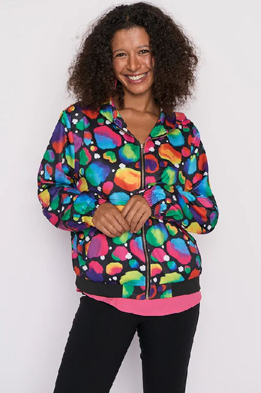 Women's Baroque Print Jackets-London Arty Spot Hooded Jacket