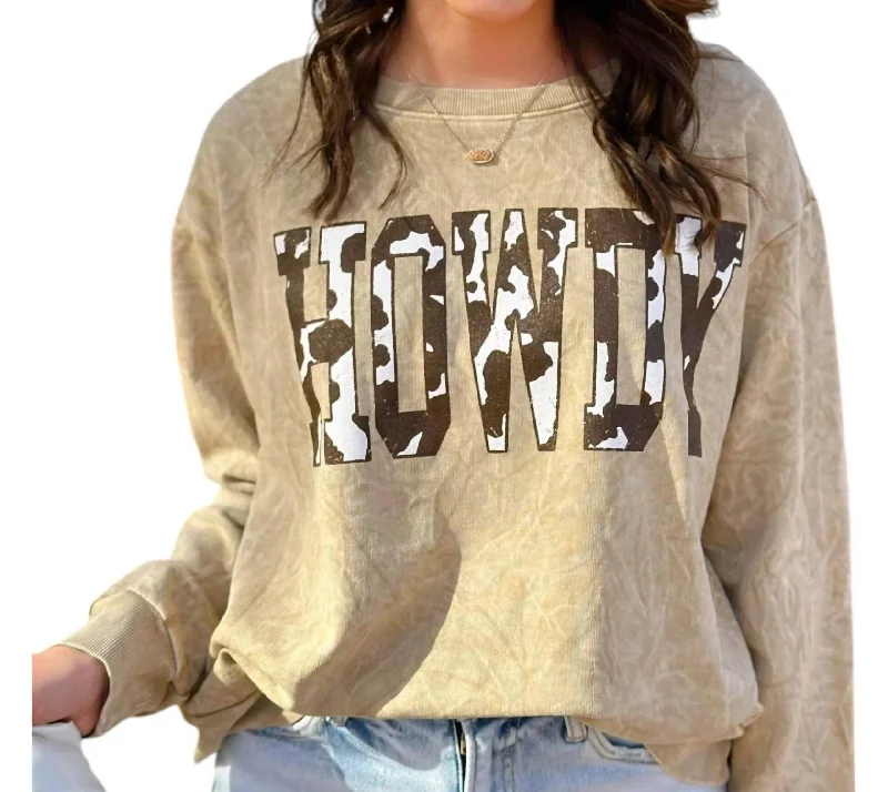 Women's Zip Pullovers-Howdy Mineral Wash Sweatshirt In Taupe