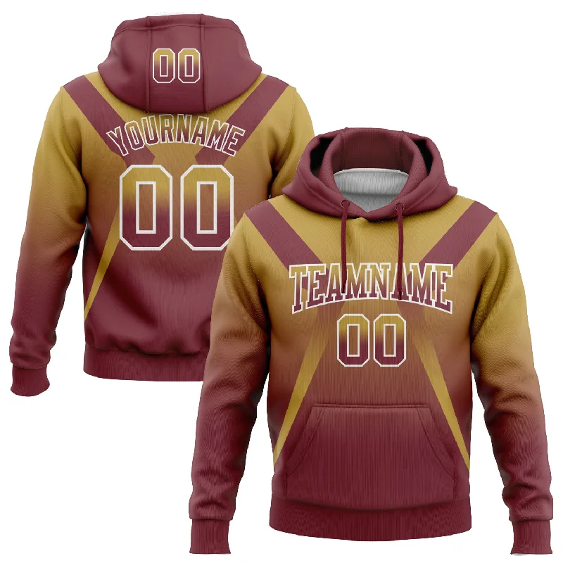 Women's Studded Hoodies-Custom Stitched Old Gold Burgundy-White Fade Fashion Arrow Sports Pullover Sweatshirt Hoodie