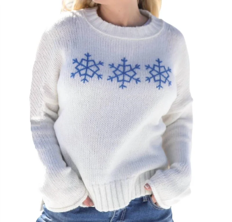 Women's Lace Denim Pullovers-Snowflake Trio Sweater In White