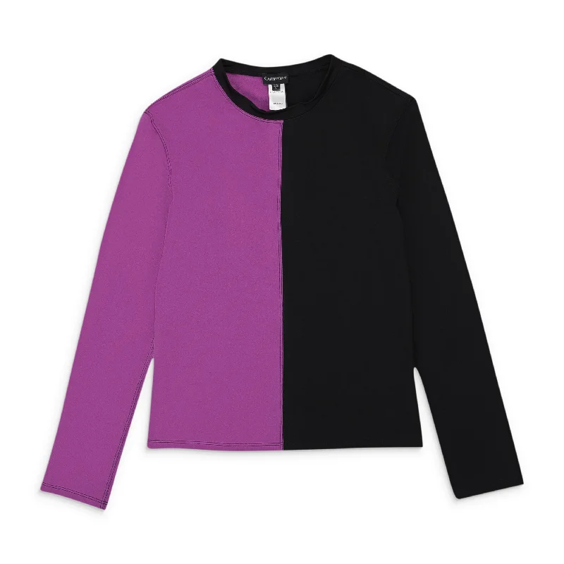 Women's Lounge Pullovers-CALLIPYGIAN COLORBLOCK LS CREW PURPLE BLACK SHIRT