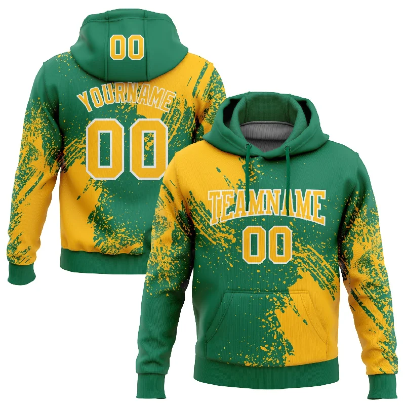 Women's Oversized Hoodies-Custom Stitched Kelly Green Gold-White 3D Pattern Design Abstract Brush Stroke Sports Pullover Sweatshirt Hoodie